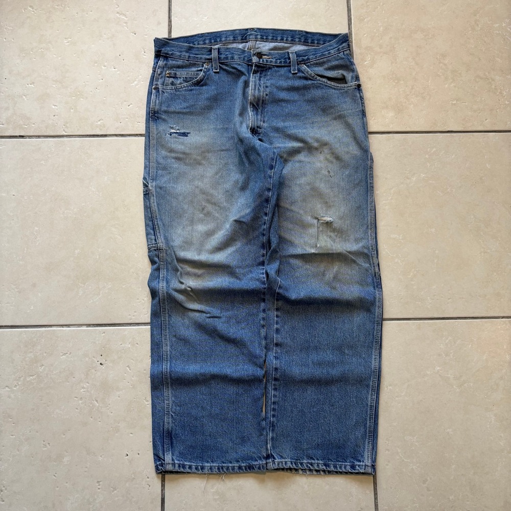 Dickies 1993SNB Carpenter Jeans Mens 36x30 Blue Denim Distressed Workwear Pants
